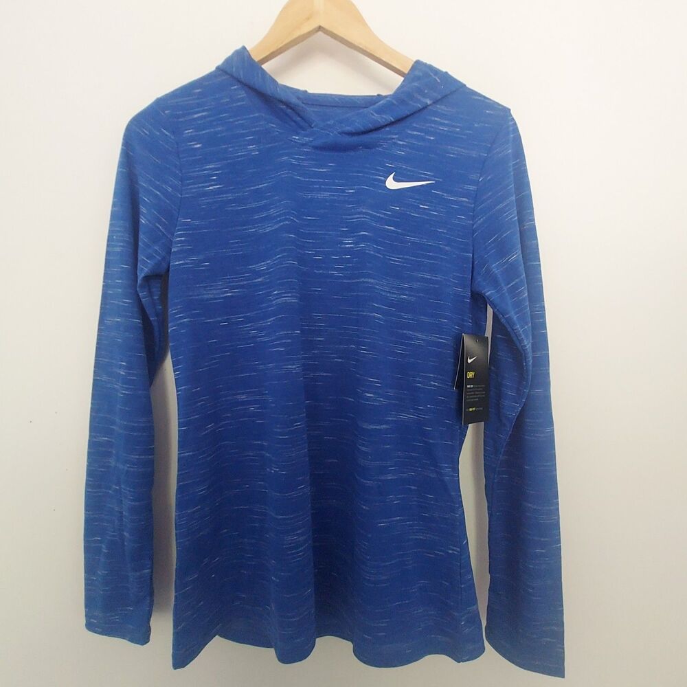 Nike Top Womens XS Long Sleeve Hooded Hoodie Dri Fit Pullover Blue